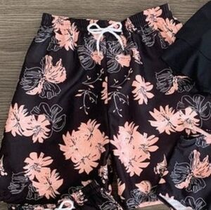 Sparkle In Pink Black & Coral Tropical Swim Shorts Swimsuit Men's Size 4XL NWT